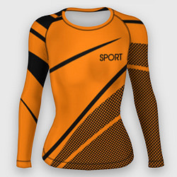 Рашгард женский Sport оранжевый с чёрным точечный, цвет: 3D-принт