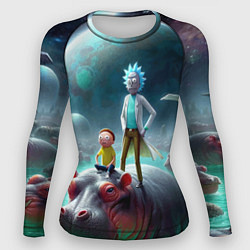 Рашгард женский Рик и Морти сидят на бегемоте - нейроарт фантазия, цвет: 3D-принт