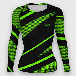 Рашгард женский Sport чёрный и зелёный полосы, цвет: 3D-принт