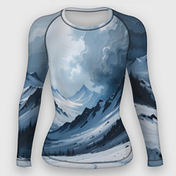Рашгард женский Зимний горный пейзаж маслом, цвет: 3D-принт