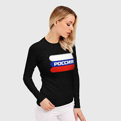 Рашгард женский Флаг России на чёрном с надписью, цвет: 3D-принт — фото 2