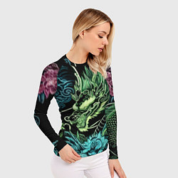 Рашгард женский Ирезуми - неоновый японский дракон, цвет: 3D-принт — фото 2