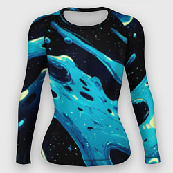 Рашгард женский Синие волны краски на черном, цвет: 3D-принт