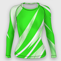 Рашгард женский Яблочный зелёный абстракция с полосами, цвет: 3D-принт