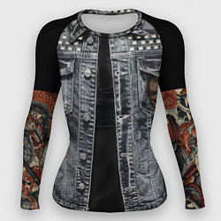 Рашгард женский Джинсовка с черепом и татуировкой дракона, цвет: 3D-принт
