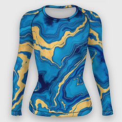 Рашгард женский Синий мрамор с золотом, цвет: 3D-принт