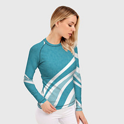 Рашгард женский Бело-голубой абстракция с полосами, цвет: 3D-принт — фото 2