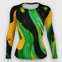 Женский рашгард Зелено-желтая краска на черном