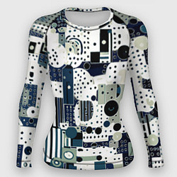 Рашгард женский Чёрно-белый с синий абстракция фигуры точки, цвет: 3D-принт