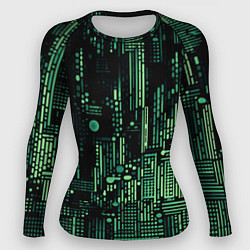Рашгард женский Чёрно-зелёный абстракция точки полоски, цвет: 3D-принт