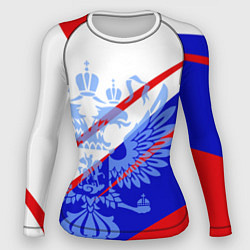 Рашгард женский Герб на фоне цветов флага бело-сине-красный, цвет: 3D-принт