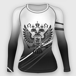 Рашгард женский Герб России градиент в полосами серый, цвет: 3D-принт