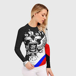 Рашгард женский Герб России и государственный флаг на чёрном фоне, цвет: 3D-принт — фото 2