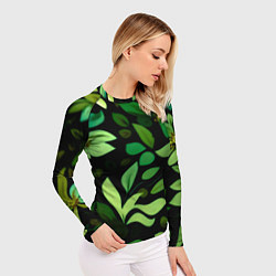 Рашгард женский Чёрный с зелёными крупными цветами, цвет: 3D-принт — фото 2