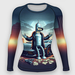 Рашгард женский Бендер рядом с Ламбо и рассыпанным баблом, цвет: 3D-принт