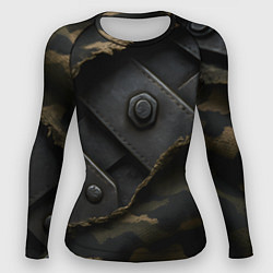 Женский рашгард Порванная камуфляжная ткань с металлом