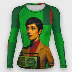 Рашгард женский Девушка с радио ретрофутуризм поп-арт 1970-е, цвет: 3D-принт