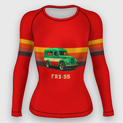 Рашгард женский Рето автобус ГАЗ-55 в стиле поп-арт, цвет: 3D-принт