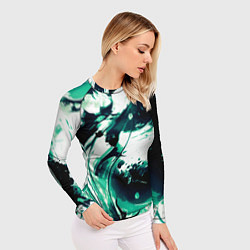 Рашгард женский Чёрно-зелёный абстракция волна, цвет: 3D-принт — фото 2