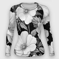 Рашгард женский Чёрно-серый цветочный паттерн, цвет: 3D-принт