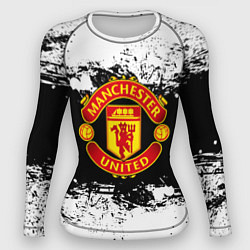 Рашгард женский Манчестер Юнайтед черно белые краски лого, цвет: 3D-принт