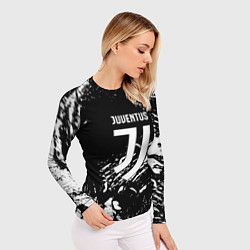 Рашгард женский Juventus белые штрихи красок, цвет: 3D-принт — фото 2