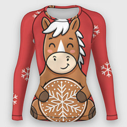 Рашгард женский Новогодняя лошадка с печенькой, цвет: 3D-принт