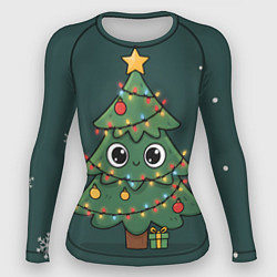 Рашгард женский Новогодняя елочка с огоньками, цвет: 3D-принт