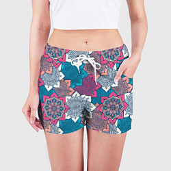 Шорты женские Цветы мандалы, цвет: 3D-принт — фото 2