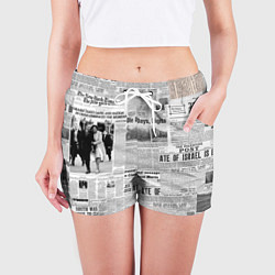 Шорты женские Газета Newspaper, цвет: 3D-принт — фото 2