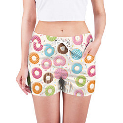 Шорты женские Пончики Donuts, цвет: 3D-принт — фото 2