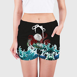 Шорты женские Корабль на Волнах Кракен, цвет: 3D-принт — фото 2