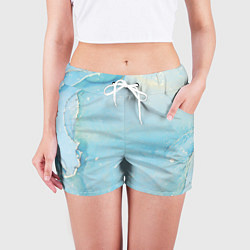 Шорты женские Голубая Акварель, цвет: 3D-принт — фото 2