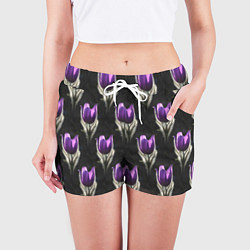 Шорты женские Фиолетовые цветы - паттерн, цвет: 3D-принт — фото 2