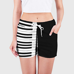 Шорты женские Черно-Белое Пианино Piano, цвет: 3D-принт — фото 2