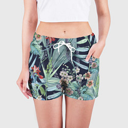 Шорты женские Цветы Синие Ботанические, цвет: 3D-принт — фото 2
