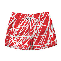 Шорты женские Белые линии на красном фоне Абстракция, цвет: 3D-принт