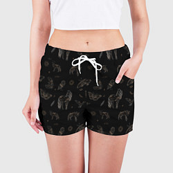 Шорты женские Мистические животные волк птица бабочка лошадь, цвет: 3D-принт — фото 2