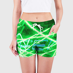 Шорты женские Неоновые лучи и буквы - Зелёный, цвет: 3D-принт — фото 2
