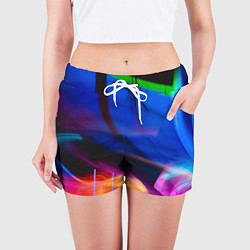Шорты женские Неоновые линии и силуэты - Синий, цвет: 3D-принт — фото 2