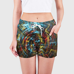 Шорты женские Абстрактные шарообразные лучи - Жёлтый и красный, цвет: 3D-принт — фото 2