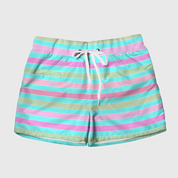 Женские шорты Pink turquoise stripes horizontal Полосатый узор