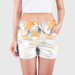 Шорты женские Однотонный белый и желто-серый геометрический, цвет: 3D-принт — фото 2