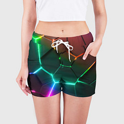 Шорты женские Радужный градиент неоновые геометрические плиты, цвет: 3D-принт — фото 2