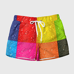 Шорты женские Капли дождя на цветных подложках - паттерн, цвет: 3D-принт