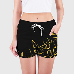 Шорты женские Золотая каллиграфия на черном фоне, цвет: 3D-принт — фото 2