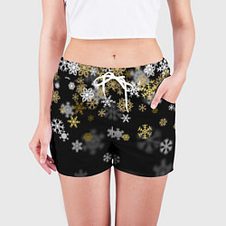 Шорты женские Золотые и белые снежинки, цвет: 3D-принт — фото 2