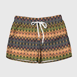 Женские шорты Желто-оливковый полосатый орнамент