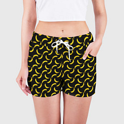 Шорты женские Бананы паттерн на чёрном фоне, цвет: 3D-принт — фото 2