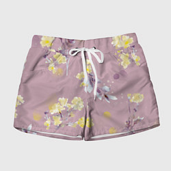 Женские шорты Паттерн с цветами на пыльном розовом фоне